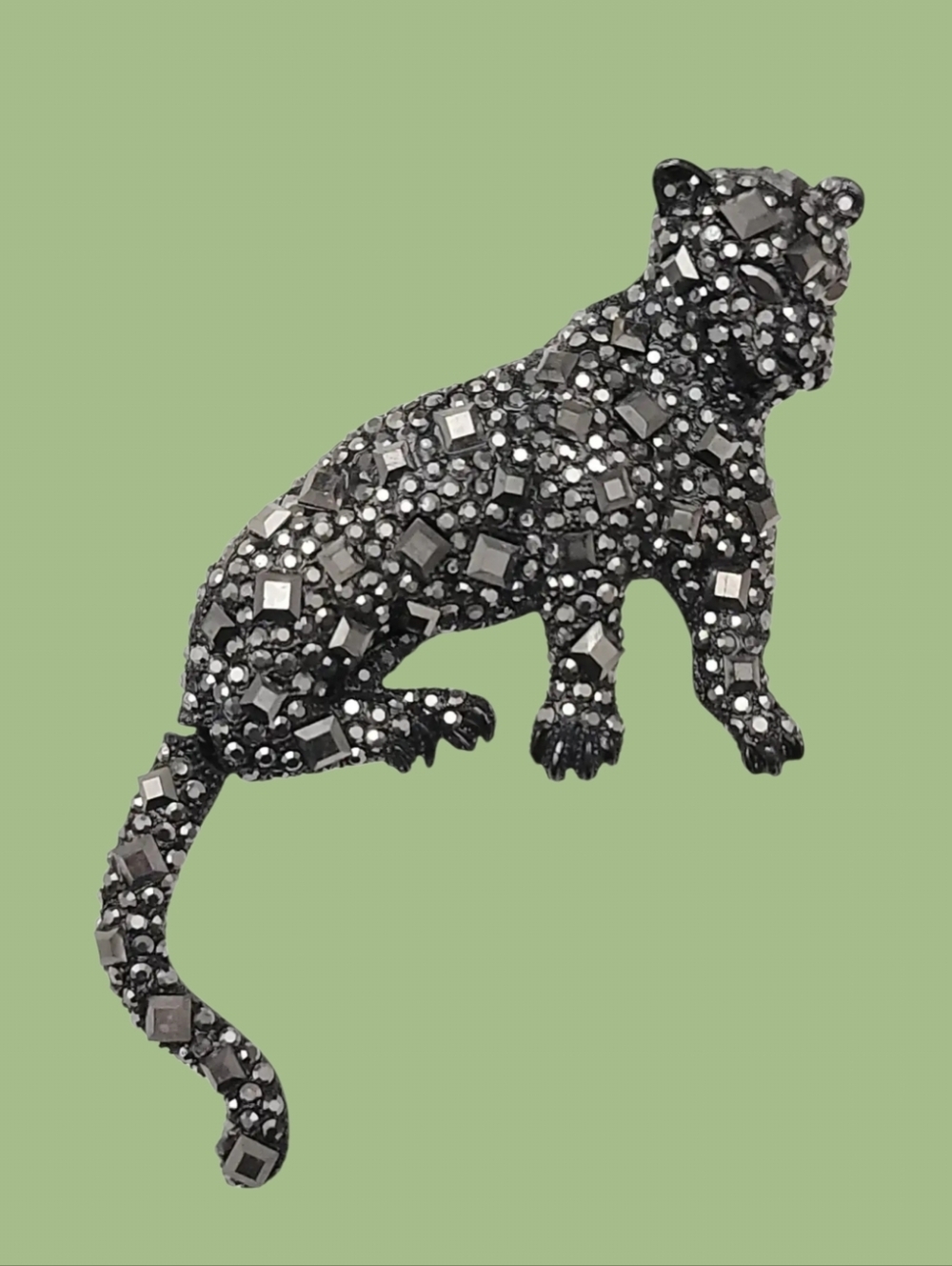 Black Crystal Panther Brooch Pendant by Pink Linen